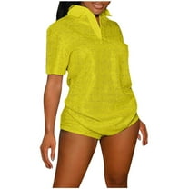 ZyeKqe Womens 2 Pieces Lounge Outfits Short Sleeve Collared T-Shirts Shorts Party Clubwear Tready Set