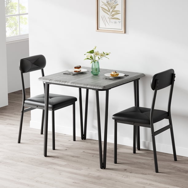 Yeshouse juego de comedor de 3 piezas para 2 personas, mesa cuadrada y 2 sillas tapizadas con acolchado de PU, ideal para apartamentos y espacios pequeños, diseño compacto y moderno