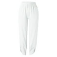 thumbnail image 4 of Womens Cotton Fashion Long Pant Elastic Waist High Waist Casual Trousers Streetwear Female Bottoms White M, 4 of 6