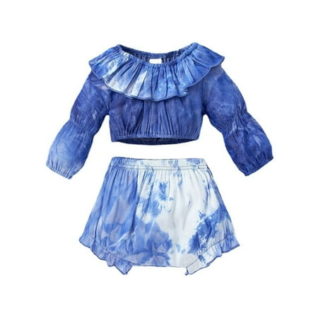 

YOYOXIU Baby Girls Clothes Infant Girls Outfits Long Sleeves Tie Dye Ruffle Collar Tops Tie Dye Shorts 2PCS Set 3-6M
