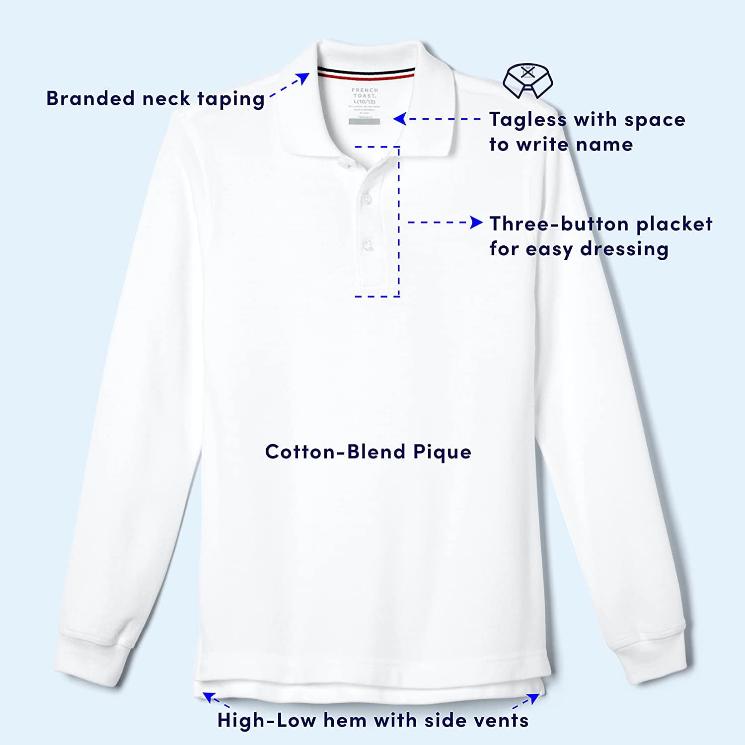 French Toast Boys School Uniform Long Sleeve Pique Polo Shirt, Sizes 4-20