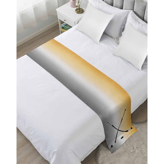 Xipuska Yellow Gray Ombre Bed Runners for Twin Size Bed, Decorative Bed Throws for Foot of Bed, Black Hockey Sticks Minimalist Style Bed Runner Sofa Throw Bedding Scarf Slipcover for Bedroom