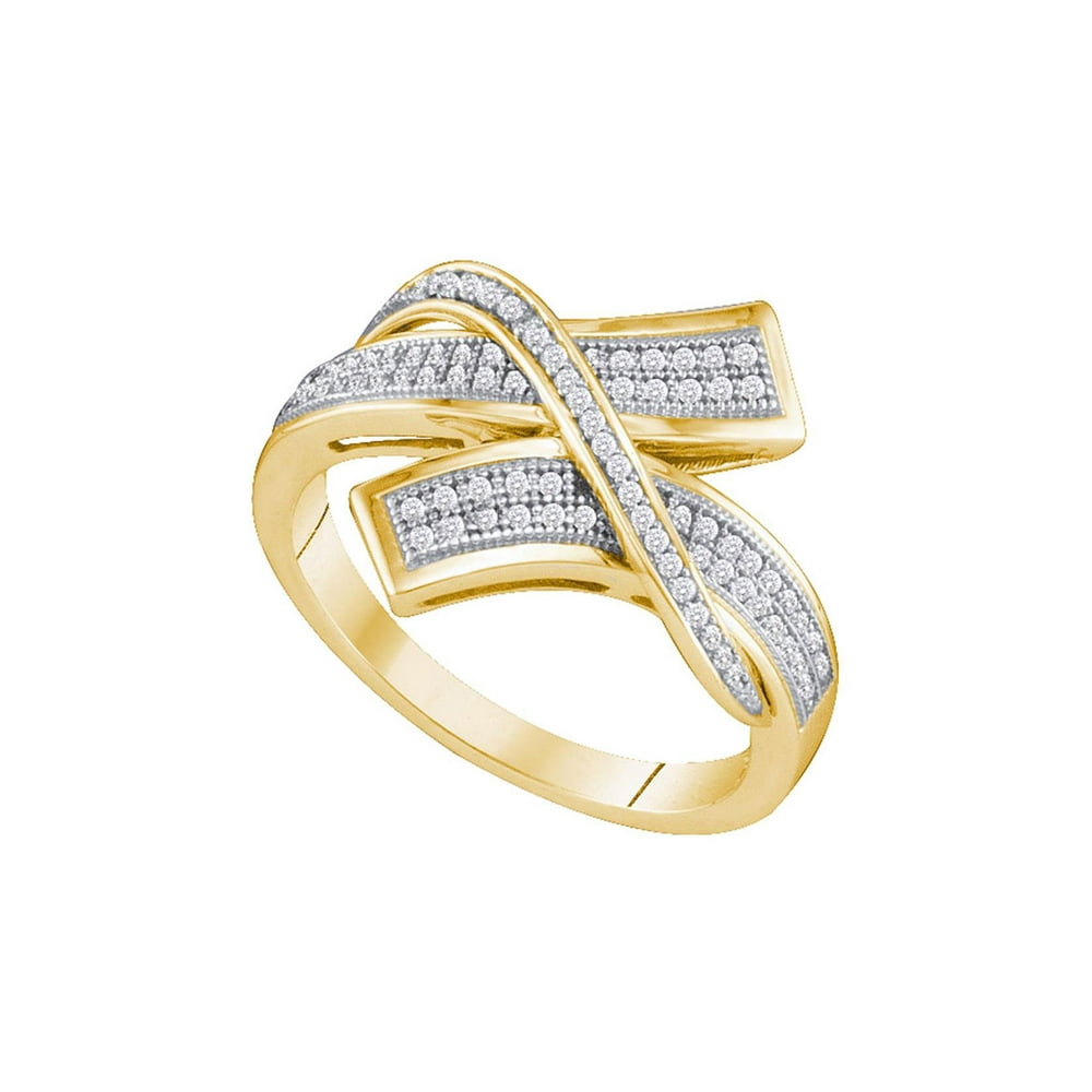 AA Jewels Solid 10k Yellow Gold Round Paveset Diamond Crossover