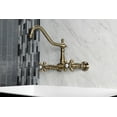 thumbnail image 2 of Kingston Brass KS1243AX Heritage Wall Mount Bridge Kitchen Faucet, Antique Brass, 2 of 5