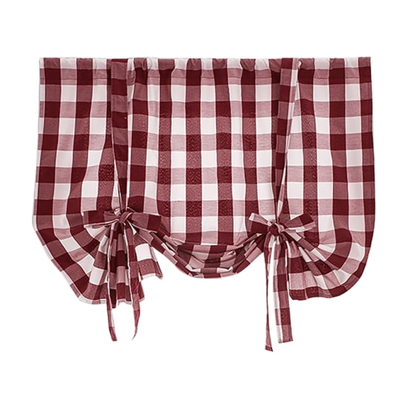 Tie Up Adjustable Balloon Rod Pocket Curtains,Blackout Curtain,Check Lace Up Curtains for Windows 32 X 55 Inch Rod Pocket Translucent Filter Curtains for Kitchen Bedroom Living Room Doors and Windows