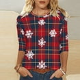 thumbnail image 4 of Women's Christmas Checked Sweatshirts Funny Christmas Elk Print Blouses Thermal Lounge Warm Blouses Relaxed Fit Pullover Sweater Blouse 3/4 Sleeve Christmas Outfits, 4 of 7