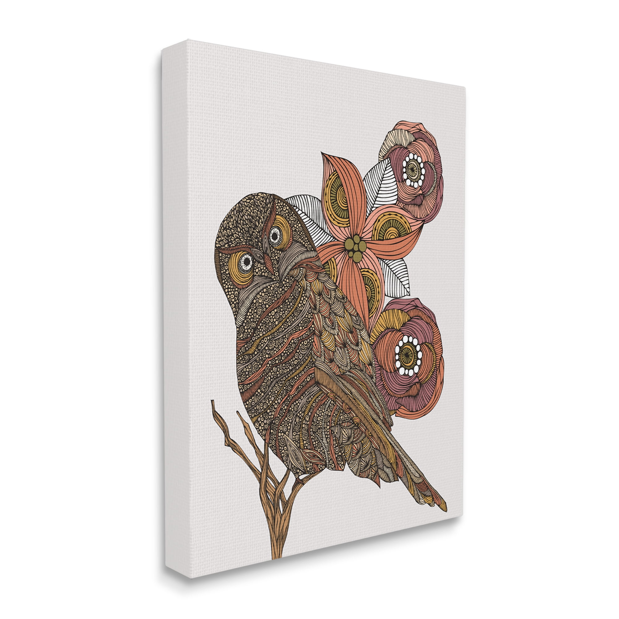 Stupell Industries Elaborate Patterned Owl Flower Blossom Stripes Detail Graphic Art Gallery Wrapped Canvas Print Wall Art, Design by Valentina Harper