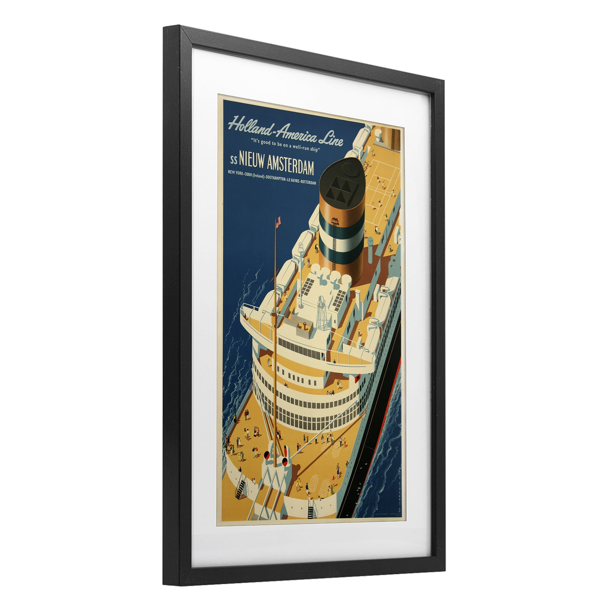 Stupell Industries Nieuw Amsterdam Cruise Ship Black Framed Print Under Glass, design by Vintage Posters
