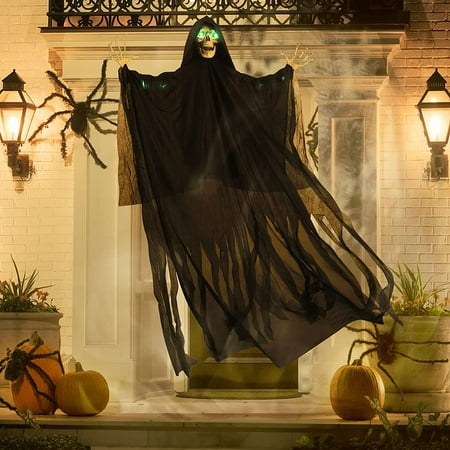 Halloween Animated Prop 6ft Life-Size Hanging Grim Reaper with Creepy ...