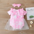 thumbnail image 3 of Odeerbi Baby Boy Girl Clothes Baby Romper Infant Short Sleeve Rainbow Tie-Dyed Tulle Bodysuit+Headbands, 3 of 8