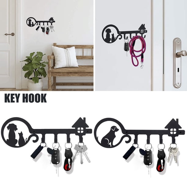 BestAlice Porte-Clés Mural Noir 5 Crochets - Organisateur Entrée Métal, Design Élégant Et Pratique Pour Maison Bureau