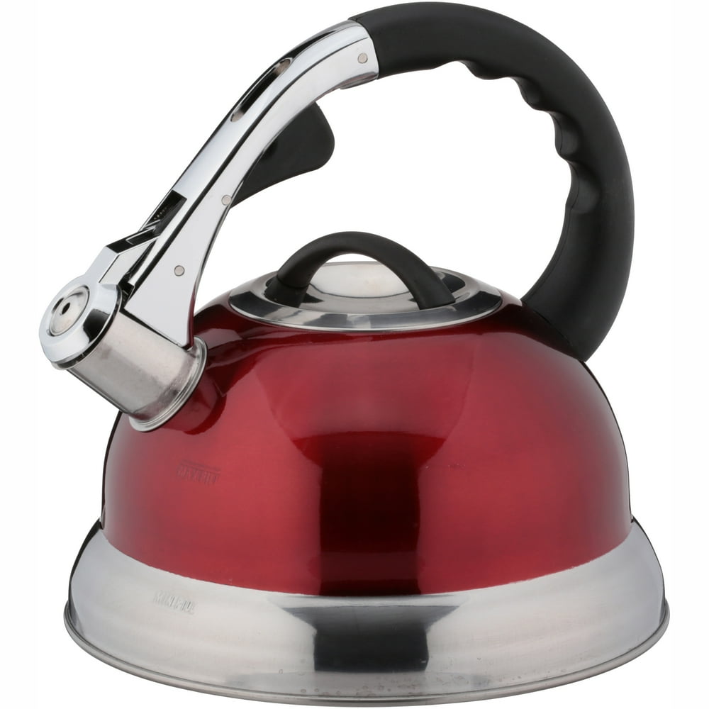 Mainstays 3 Liter Whistling Tea Kettle, Stainless Steel, Red Walmart