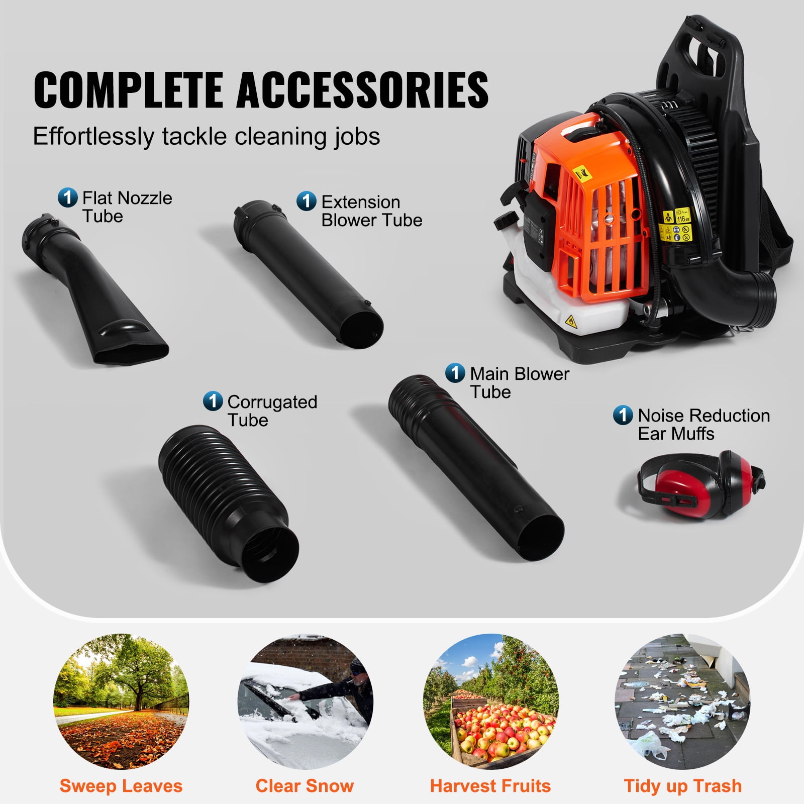 KFFKFF Rucksack Leaf Sweeper, 52CC Dual-Cycle Leaf Sweeper with 1.37L Gasoline Reservoir, 480CFM Air Capacity 175MPH Velocity, Suitable for Grass Maintenance, Leaf Disposal, and Snow Clearing