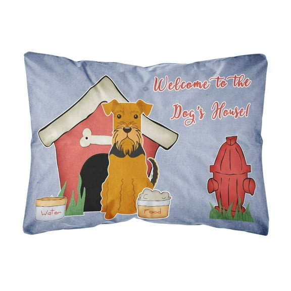 Carolines Treasures BB2795PW1216 Dog House Collection Airedale Canvas Fabric Decorative Pillow  12H x16W multicolor