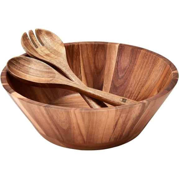 Wooden Salad Bowl, 12'' Acacia Wood Large Salad Bowl Set Big Salad Serving Bowl with Serving Utensils
