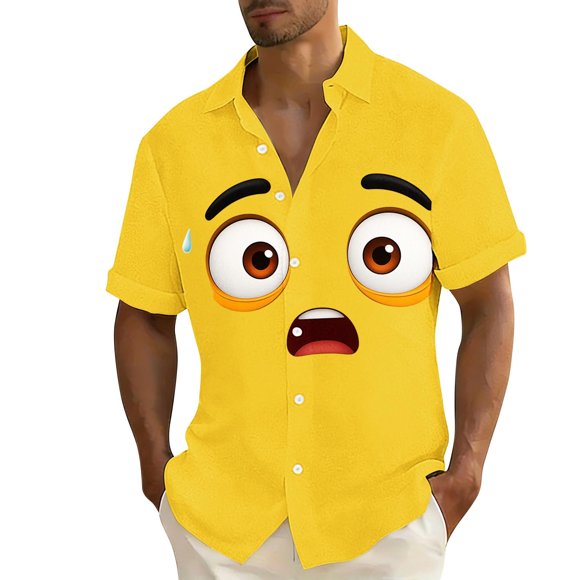 Men's Funny Hawaiian Shirt, Short Sleeve Button Down Beach Vacation Tops, Casual Printed Summer Shirts for Men, Novelty Gag Gift Idea
