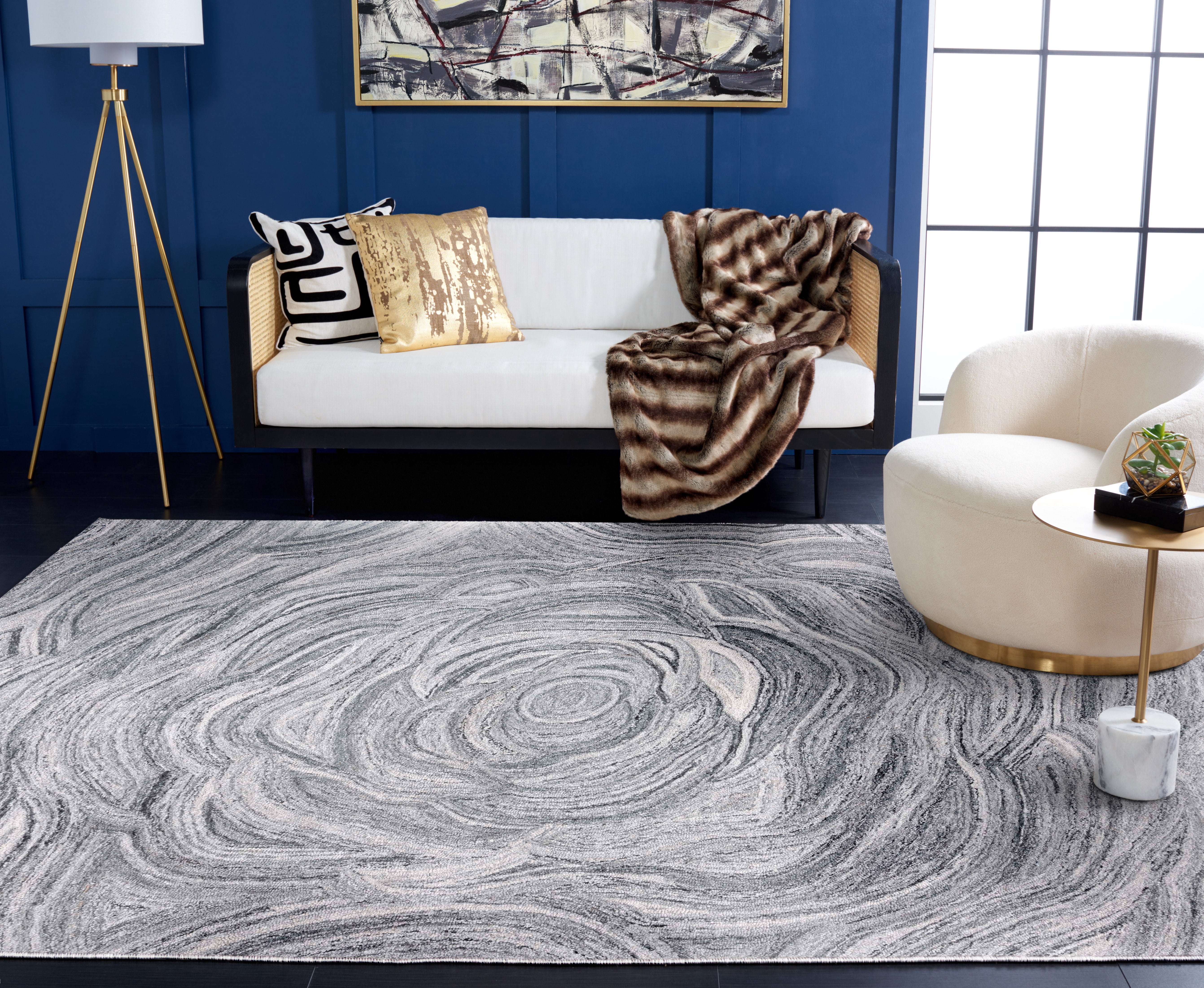 SAFAVIEH Abstract Kebo Distrssed Area Rug, Dark Grey/Black, 5' x 8'