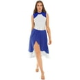 thumbnail image 3 of Lejafay Women's Praise Worship Dance Dress Tunic Asymmetrical Hem Leotard Lyrical Dance Costume Royal Blue&White L, 3 of 5