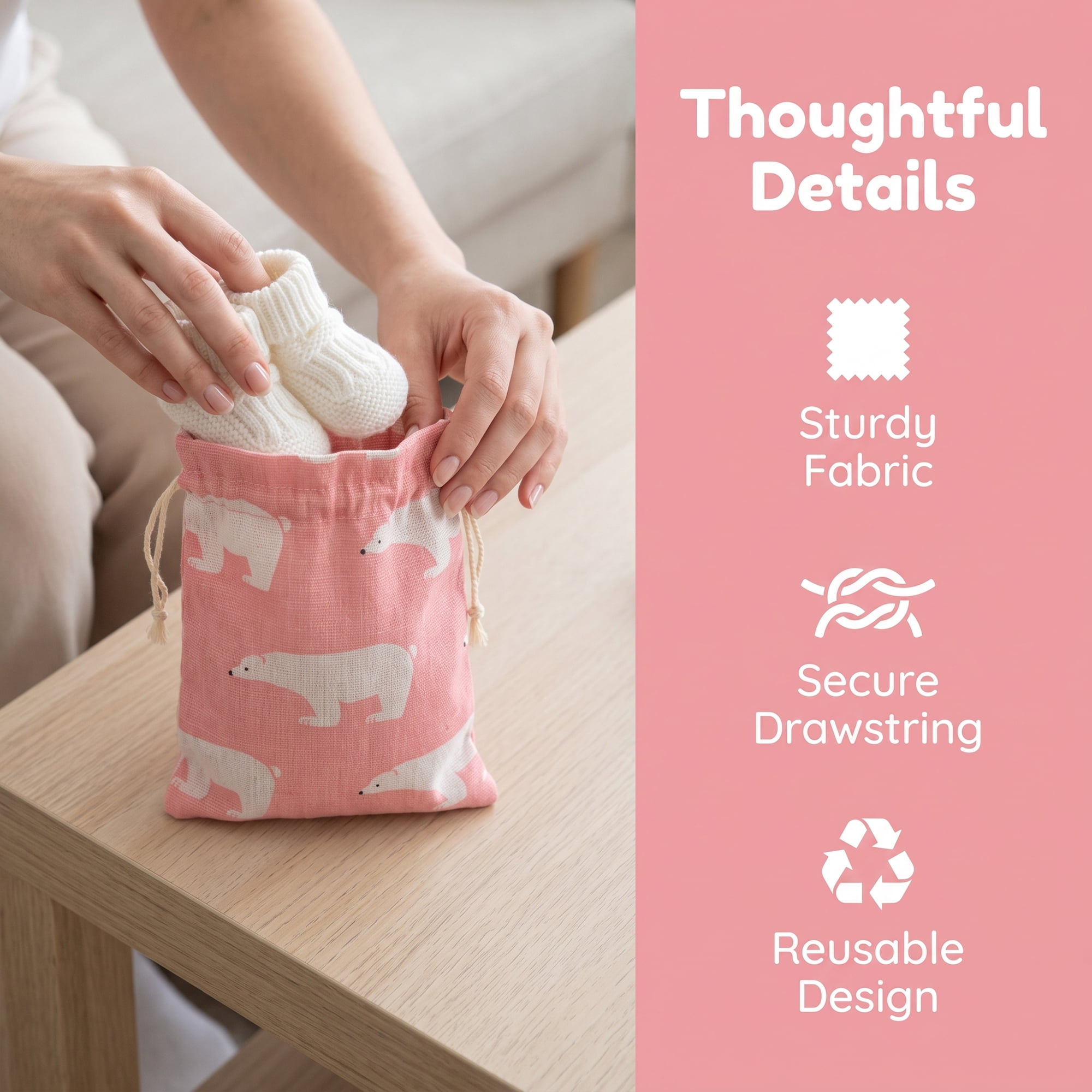 Unique Bargains Drawstring Gift Bags with Handles for Occasions Pink Bear 5.1" x 7.1"