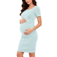 thumbnail image 5 of Taqqpue Womens Summer Maternity Dress Short Sleeve Round Neck Striped Print Pregnancy Midi Dress Casual Mama Maternity Clothes Bodycon Dress for Daily Wearing or Baby Shower, 5 of 9