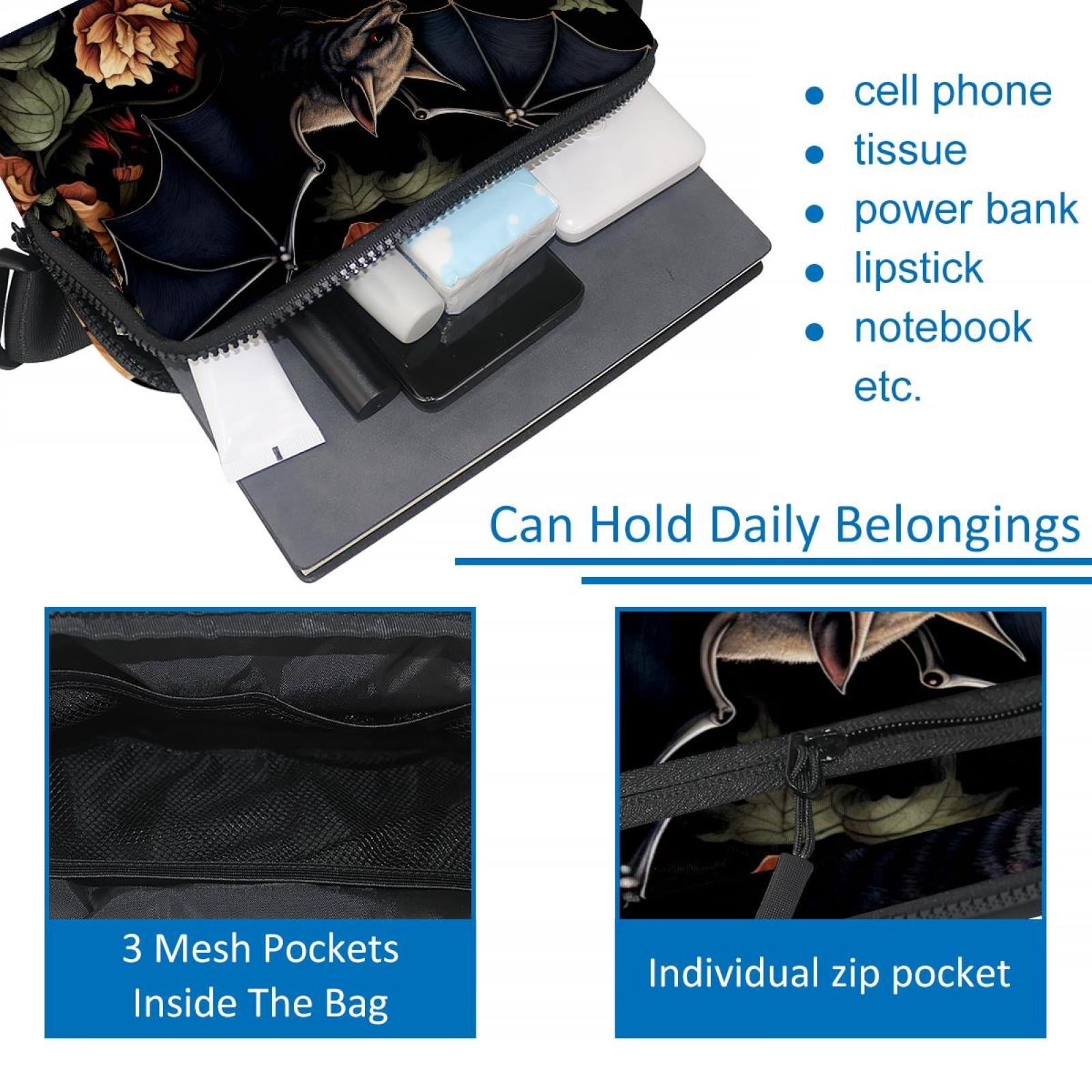 Bats Lightweight Adjustable Crossbody Bag with Extension Strap - Unisex Fanny Pack, Money Belt, Waist Bag