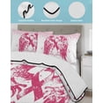 thumbnail image 3 of Quilts Queen Size Bedding Set, Pink Ribbon Reversible Summer Quilt 3 Pieces, Wings Romantic Love Heart Flowers Vintage Lightweight Bedspreads Coverlets with 2 Pillow Shams for All Seasons, 3 of 5