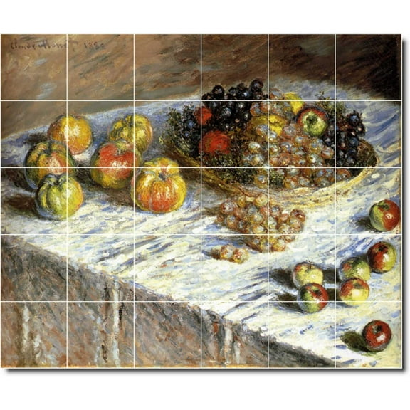Ceramic Tile Mural-Claude Monet Fruit Vegetables Shower Tile Mural 11. 25.5" w x 21.25" h using (30) 4.25 x 4.25 ceramic tiles