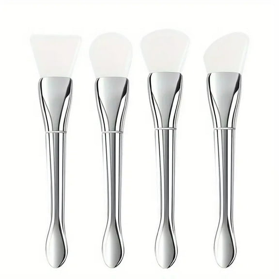 CALIYI 4PCS Silicone Face Mask Brush Applicator, Flexible Silicone Brush for Face for Mud, Clay, DIY Mask, Body Lotion, BB Cream (Sliver)