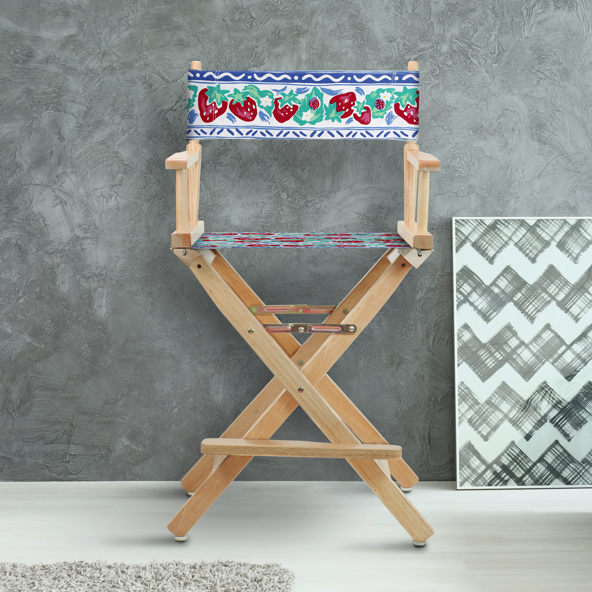 24" Director's Chair Natural Frame-Strawberry Park