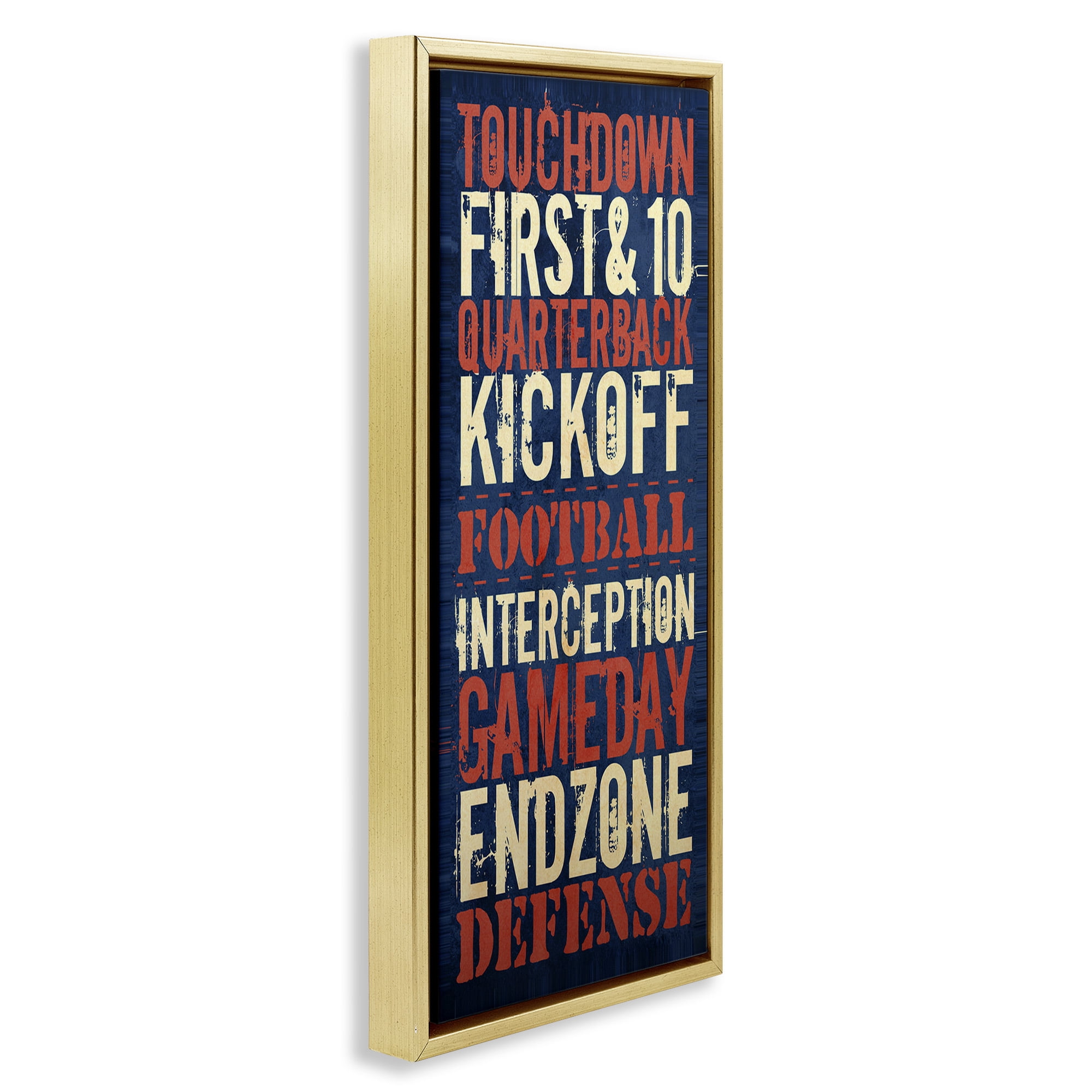 Stupell Industries Rustic Football Phrases Art for Kids Painting Gold Floater Framed Canvas Art Print Wall Art, 15 x 31