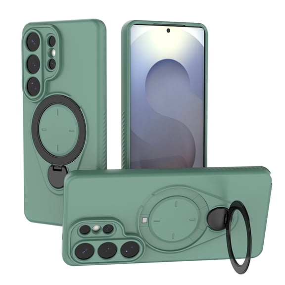 for Samsung Galaxy S26 Ultra Case with Magnetic Rotating Ring Stand,Shockproof Soft TPU Wireless Charging Anti-Scratch Protection Anti-Scratch Soft Microfiber Lining Skin Friendlt Phone Cover,Green