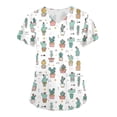 thumbnail image 3 of Iaqnaocc Scrub Tops Women Plus Size Cartoon Print Nurse Uniforms Fashion V Neck Side Slits Scrub Shirt Holiday Short Sleeve Medical Workwear with Pockets Khaki S, 3 of 5