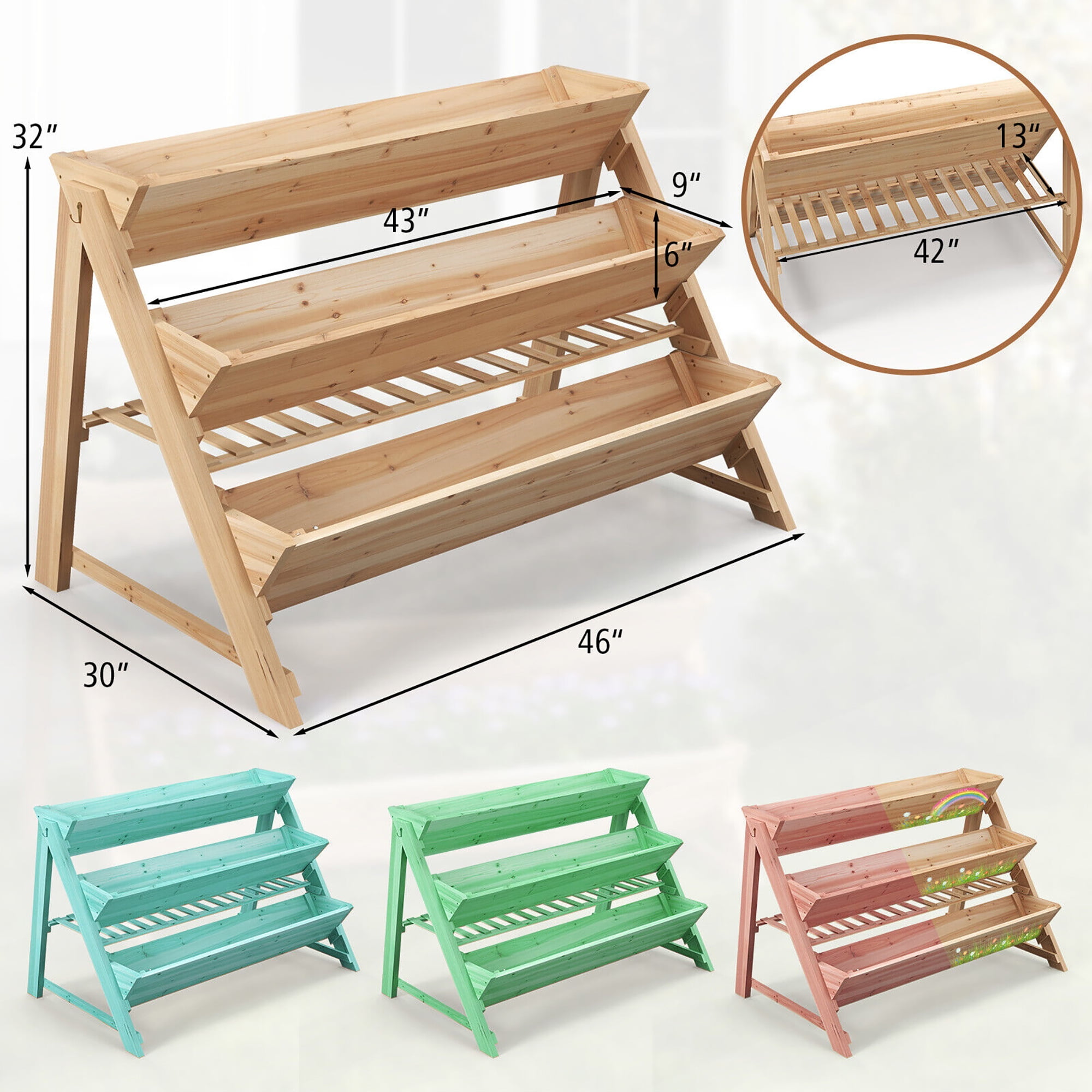 Gymax 3-tier Raised Garden Bed w/2 Side Hooks Storage Shelf Garden Planter for Flowers