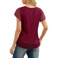 thumbnail image 5 of JWD women's short sleeved double-layer mesh pleated shirt summer fashion casual top Wine Red-M, 5 of 6