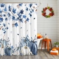thumbnail image 2 of Shower Curtain 66"W x 72"L Thanksgiving Blue Maple Leaves Pumpkins Fabric Shower Curtains Set with Hooks Water Repellent Bathroom Curtains Machine Washable Bathroom Accessories, 2 of 6