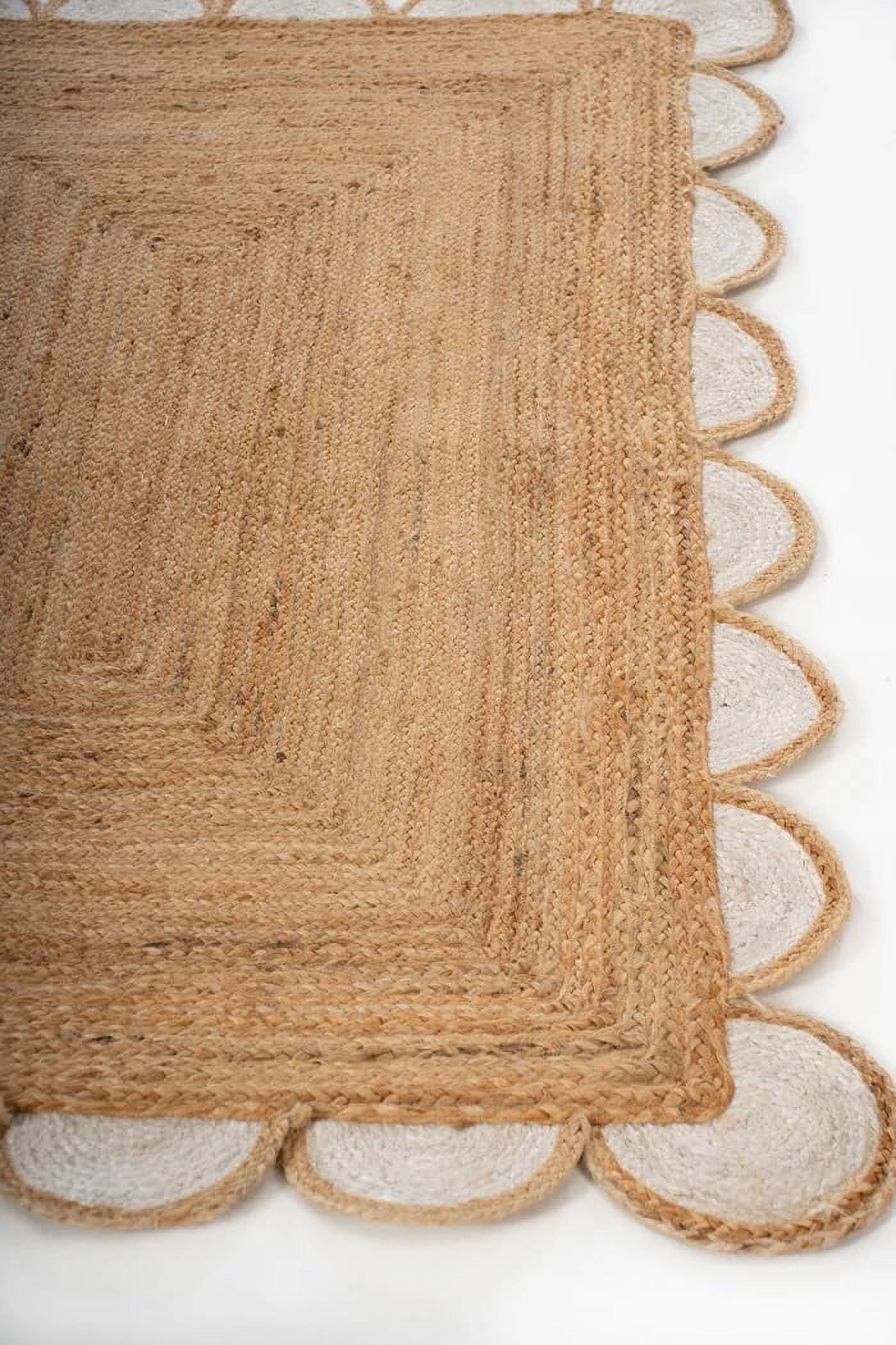 Handwoven Natural Jute with white Scalloped Rugs , Home Décor Jute Carpet 12 x 15 Feet ( 360 cm x 450 cm )Rectangle