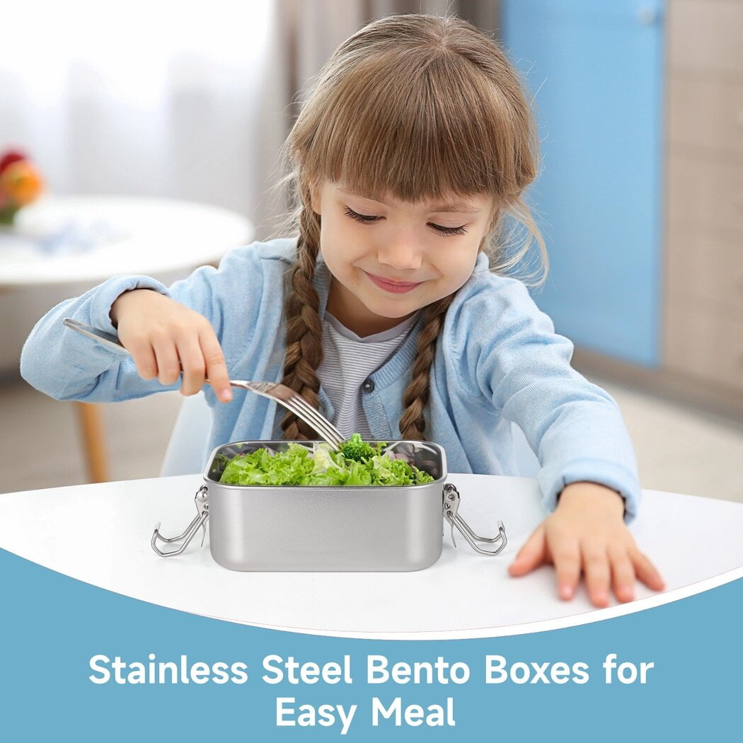 4Pcs 550ML Bento Boxes, Stainless Steel Lunch Boxes, Portable Metal Food Storage Containers, Reusable Dishwasher Safe Snack Boxes, Lockable Clips to Leak Proof