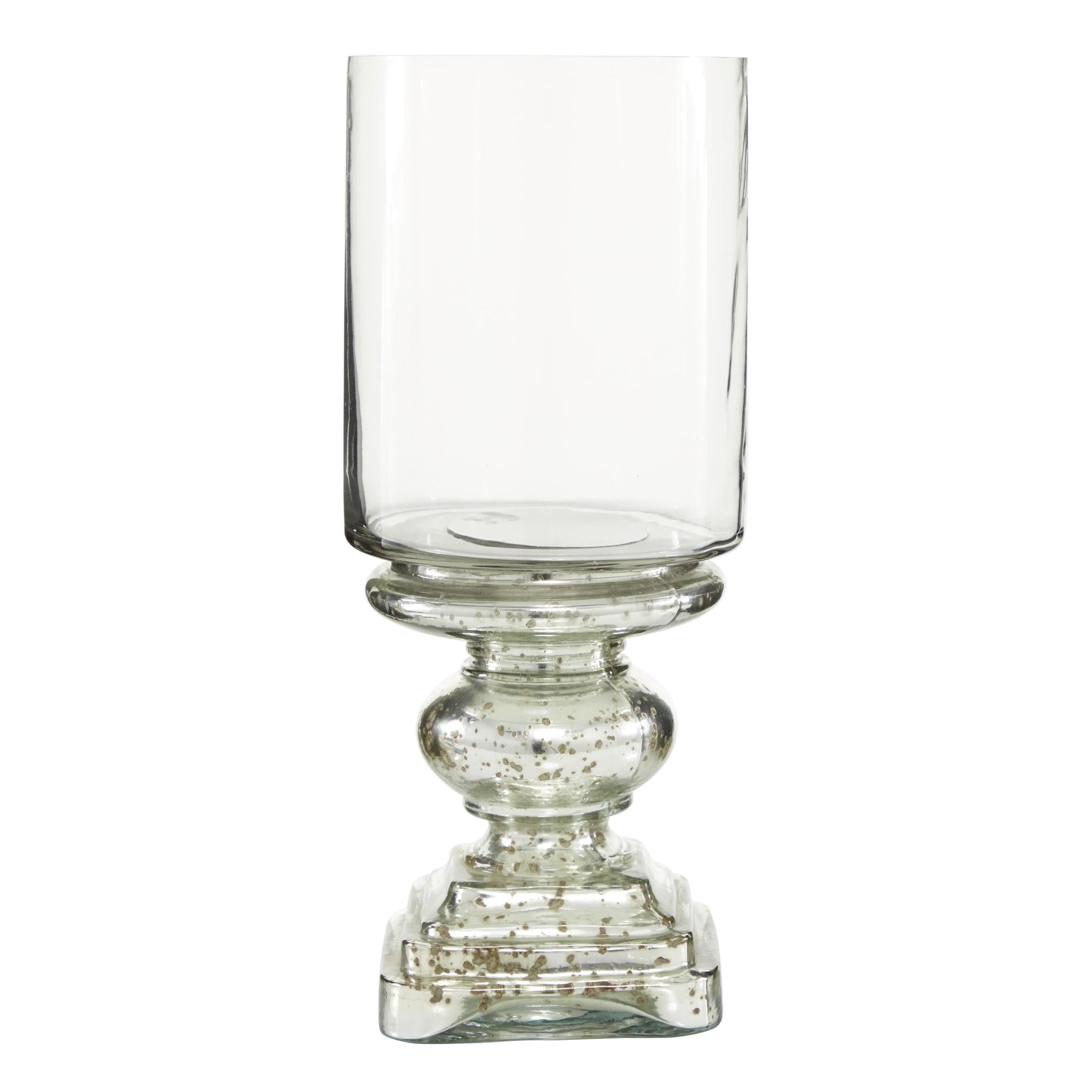 DecMode Silver Glass Handmade Turned Style Pillar Hurricane Lamp with Faux Mercury Glass Finish