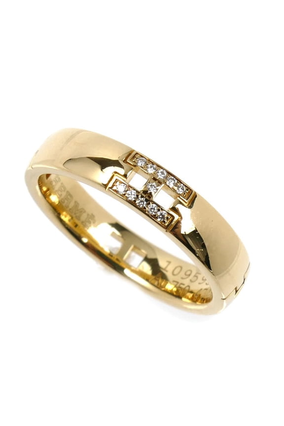 Pre-Owned HERMES 18KYG Yellow Gold Hercules Wedding Ring with Diamonds, 47mm, 3.5g, Women's