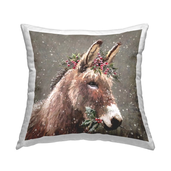 Stupell Industries Festive Donkey Holly Berries Printed Throw Pillow Design by Pip Wilson