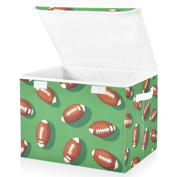 Yayeee Collapsible Cube Storage Bin with Lid Fabric Closet Decorative Basket with Handles, American Footballs