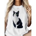 thumbnail image 2 of Women's T-Shirt Animal Black Cat Focus Cute Pet Short Sleeve Casual Tee Classic Crew Neck T Shirt for Women White, 4XL, 2 of 7