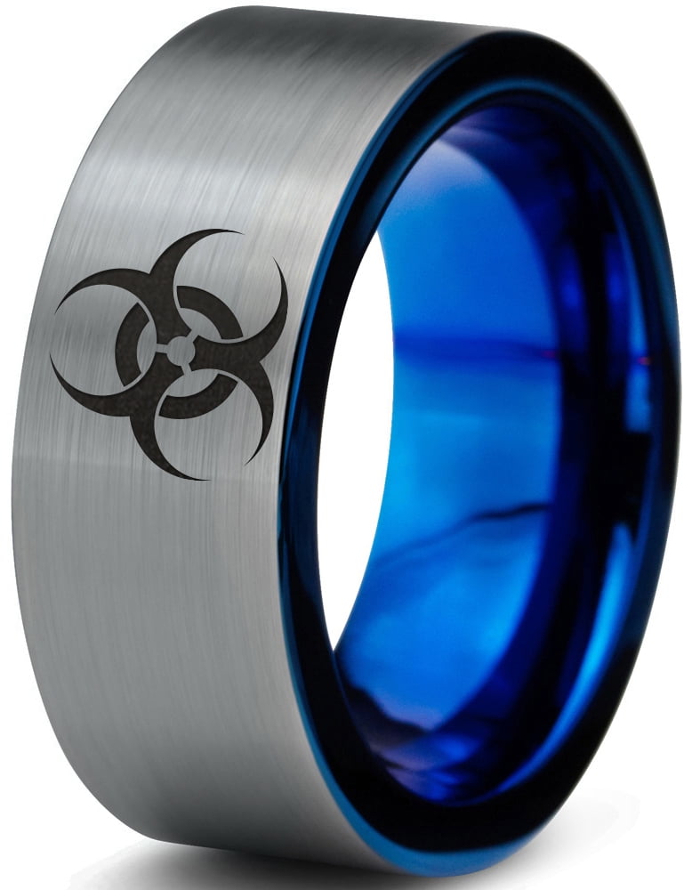 Tungsten Biohazard Toxic Poison Symbol Band Ring 8mm Men Women Comfort