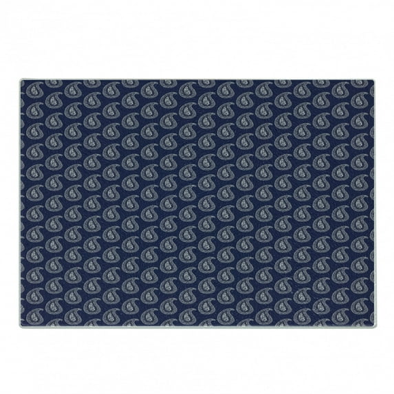 Paisley Cutting Board, Continuous Oriental Pattern with Floral Damask Monochrome Motif Graphic, Decorative Tempered Glass Cutting and Serving Board, in 3 Sizes, by Ambesonne