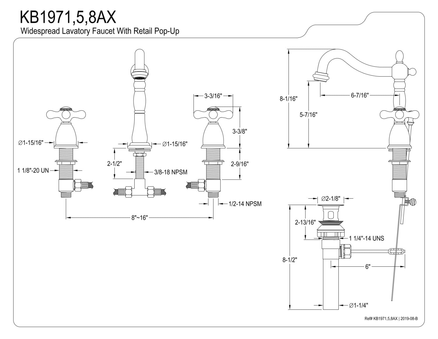Kingston Brass KB1975AX 8 in. Widespread Bathroom Faucet, Oil Rubbed Bronze