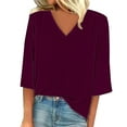thumbnail image 1 of Hauts Rouges pour Femmes Hauts Unis Mode Décontractée Col en V Manches Trois-Quarts pour Sortir, 1 of 4