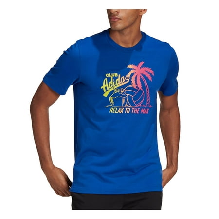 ADIDAS Mens Aeroready Vacation Blue Logo Graphic Classic Fit Moisture Wicking T-Shirt XL
