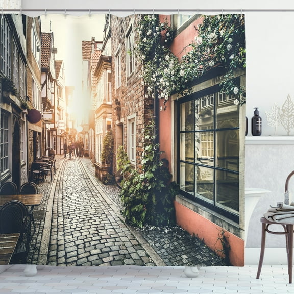 Ambesonne Europe Shower Curtain, Old Town at Sunset Picture, 69"Wx75"L, Multicolor
