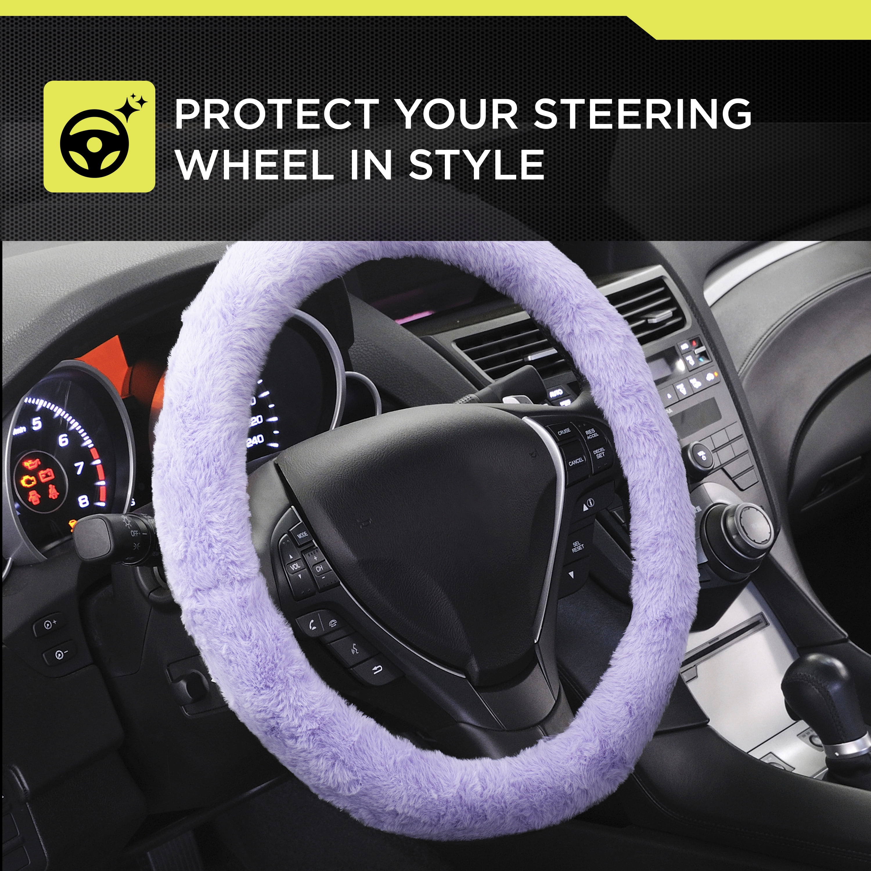 Auto Drive Lavender Faux Fur Memory Foam Universal Steering Wheel Cover