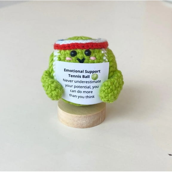 Handmade Emotional Support Tennis Ball, Positive Crochet Doll with Card, Inspirational Small Handmade Knitted, Funny Gift for Women Men Birthday Friends Coworkers, Office Decor